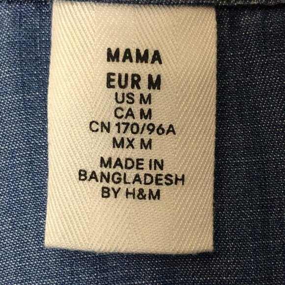 H&M Mama Maternity Denim Shirt Dress Womens Medium Pearl Snaps 3/4 Sleeve Boho - Picture 4 of 11